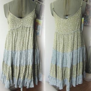 3FOR$15 Patterned green sun dress trapeze strappy